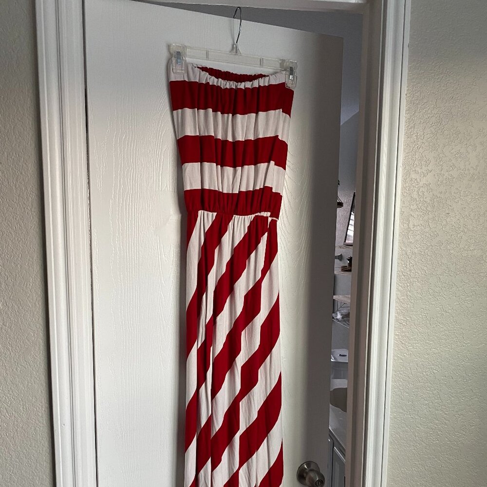 Red and White Chevron Maxi Dress